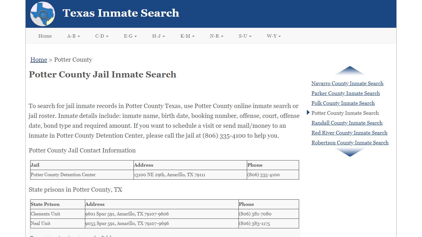 Potter County Jail Inmate Search